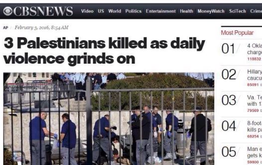 CBS headline after Jerusalem terrot attack, February 3, 2015 