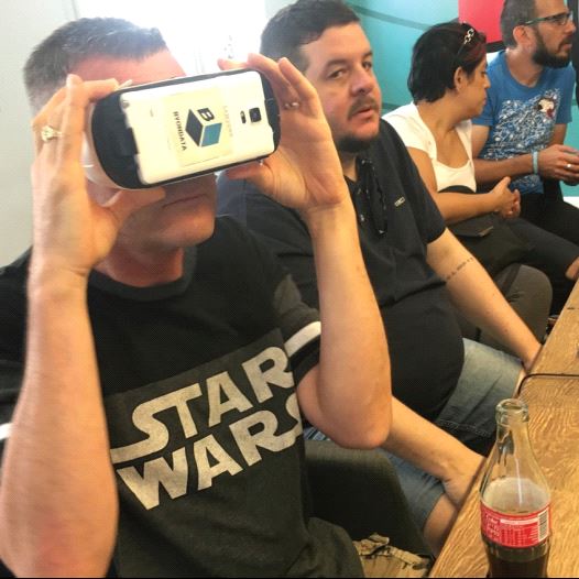 CONFERENCE GUESTS try out a ByonData virtual experience in Tel Aviv yesterday.