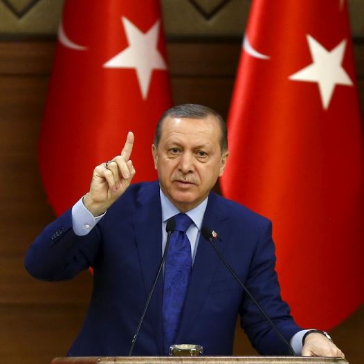 Turkish President Recep Tayyip Erdogan makes a speech at the Presidential Palace in Ankara