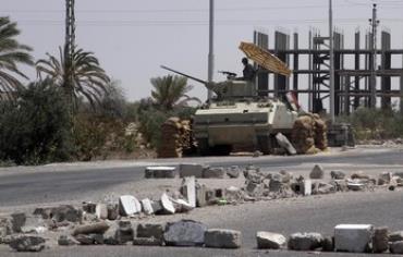 Egyptian soldiers in Rafah in the Sinai Peninsula