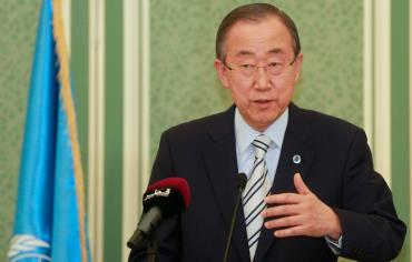  United Nations Secretary-General Ban Ki-Moon speaks at a joint news conference with Qatar's