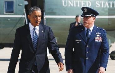 Barack Obama and US Air Force Col. Preston Williamson IV.