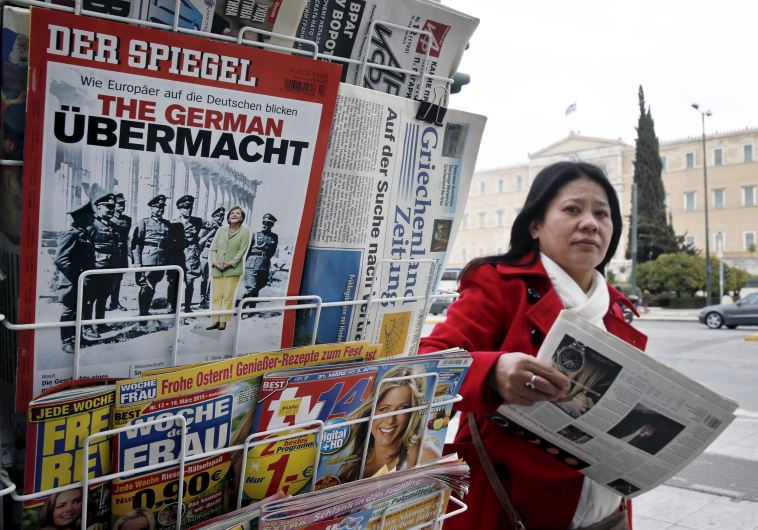German news magazine Der Spiegel is seen at a newsstand in Athens