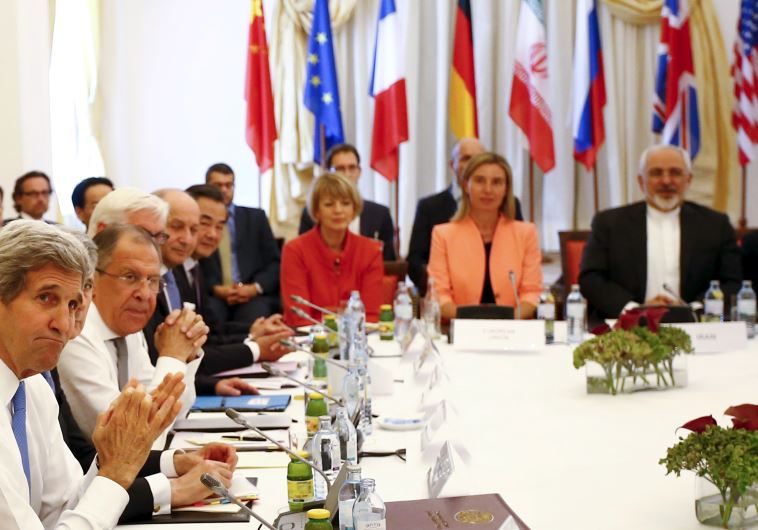 Negotiators during a meeting at the hotel where the Iran nuclear talks were held in Vienna, Austria July 6, 2015 (Reuters)