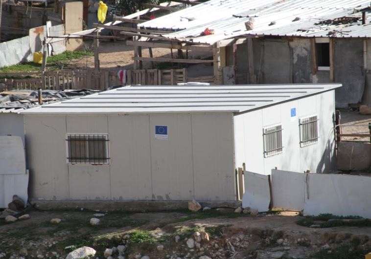 EU funded structure in a Palestinian Beduin encampment outside of the Ma'aleh Adumim settlement in t