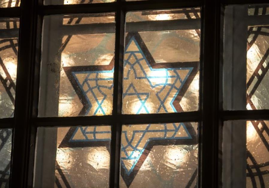 A window is pictured with the Star of David in a new synagogue in Cottbus, Germany