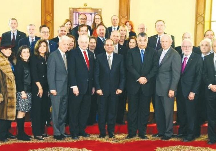LEADERS OF THE Conference of Presidents of Major American Jewish Organizations pose with Egypt’s Pre
