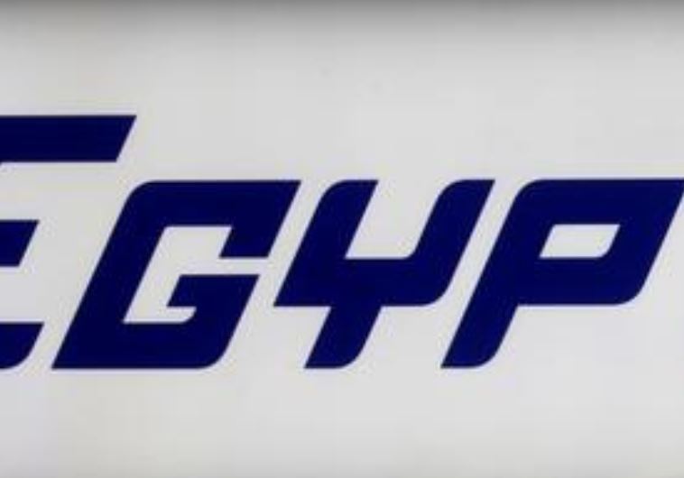 The company logo is displayed at the Egyptair desk at Charles de Gaulle airport, after an Egyptair f