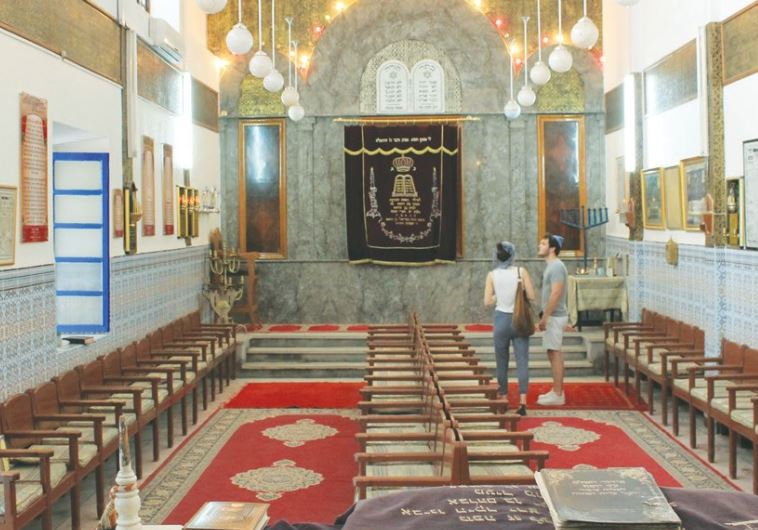 TOURISTS VISIT the Lazama Synagogue in Marrakesh, Morocco.