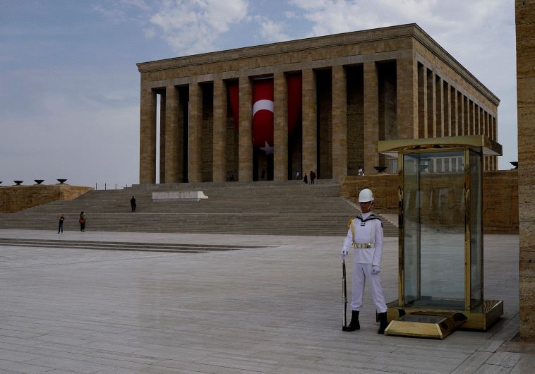 A soldier stands guard at Anitkabir, the mausoleum of modern Turkey's founder Mustafa Kemal Ataturk,