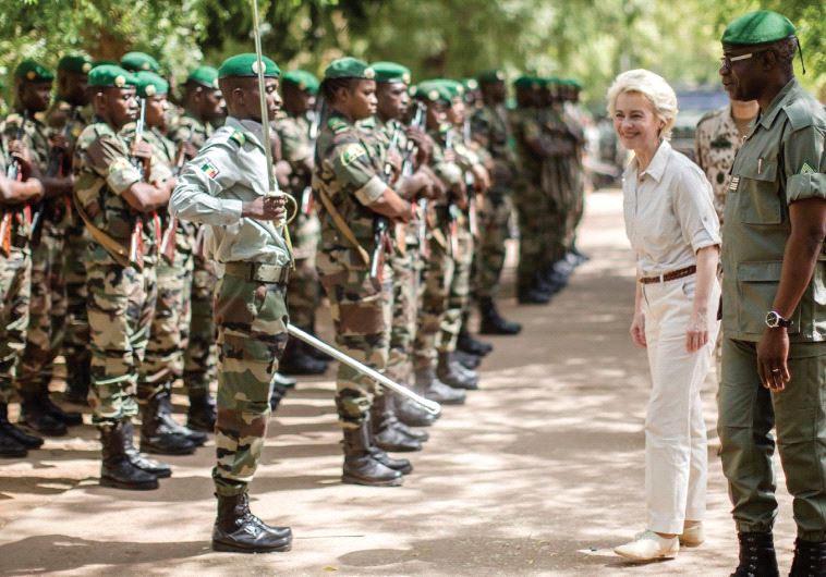 GERMAN DEFENSE MINISTER Ursula von der Leyen is received with a guard of honor of Malian soldiers as