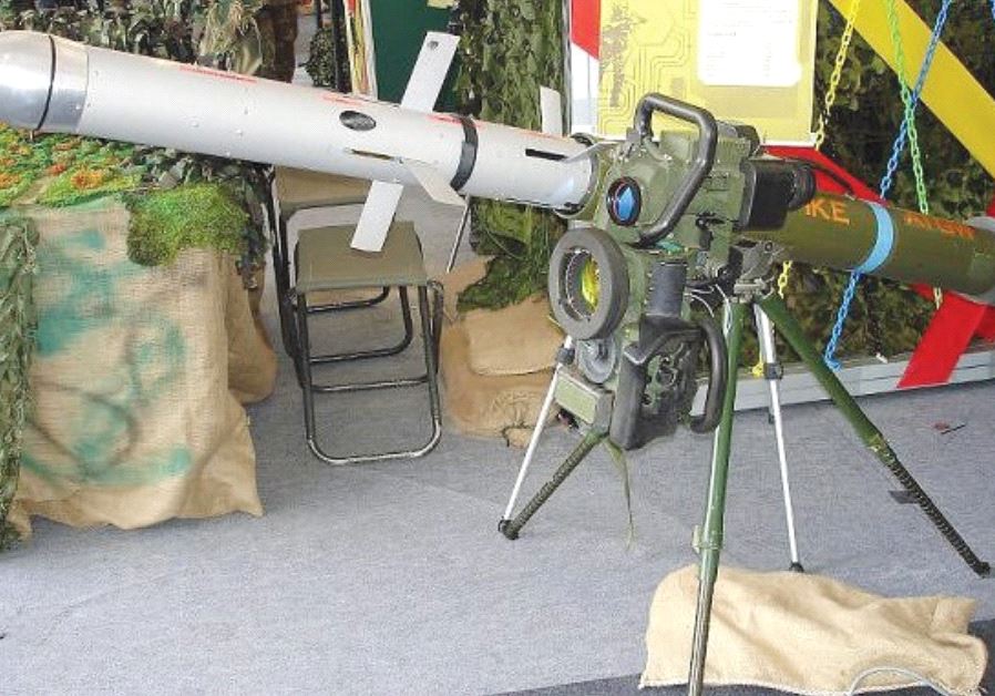 A SPIKE MISSILE is seen mounted on a tripod launcher at a Singapore Army Open House in 2007.