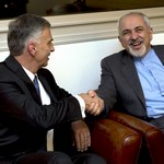 Iranian FM Zarif with Swiss counterpart Burkhalter at Geneva nuclear talks, Nov 23, 2013