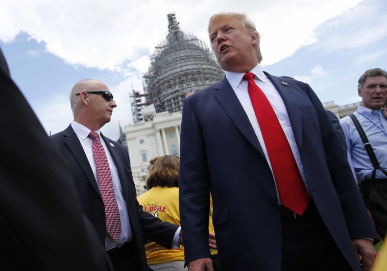 Then-presidential candidate Donald Trump arrives at a Capitol Hill rally to "Stop the Iran Nuclear Deal" in Washington, September 9, 2015 (REUTERS)