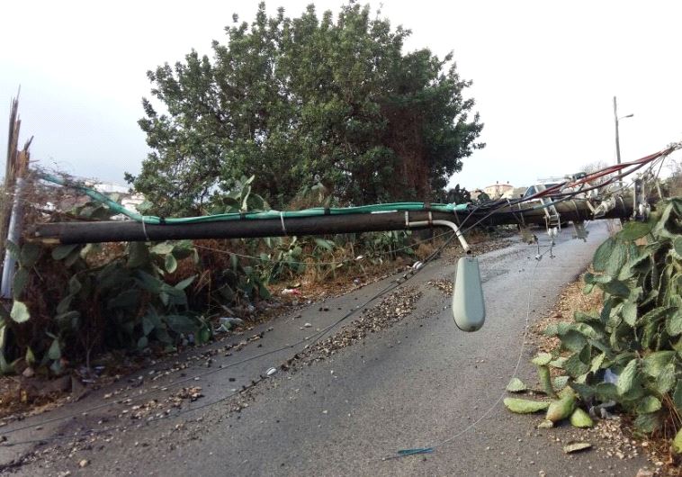 Telephone pole down in Umm al-Fahm. Credit: Israel Electric Company. 