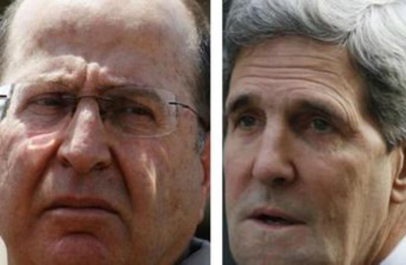US Secretary of State John Kerry (R) and Defense Minister Moshe Ya'alon (photo credit: REUTERS)