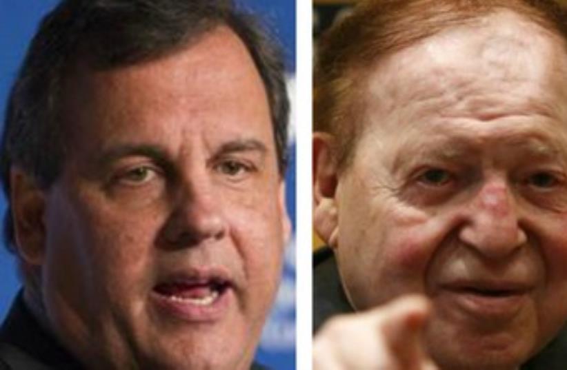 New Jersey Governor Chris Christie and Republican donor Sheldon Adelson (photo credit: REUTERS)