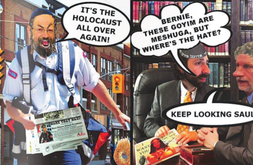 CANADIAN PUBLICATION ‘Your Ward News’ ran this collage portraying large-nosed Jews in response to objections by a Jewish postal worker to distributing the paper. (photo credit: ANTISEMITISM.ORG.IL)