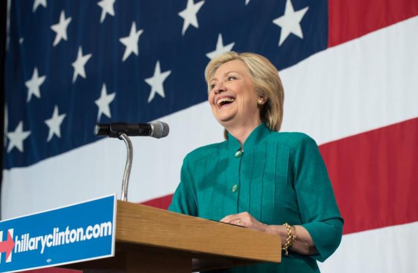 Hillary Clinton at a campaign event in Des Moines, Iowa (photo credit: Courtesy)