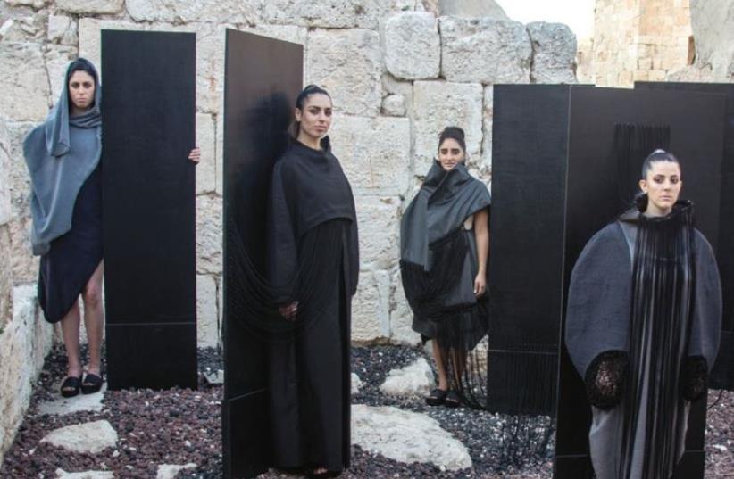 BEZALEL GRADUATE Angham Khalil showcases her fashion designs at the Tower of David Museum. (photo credit: SARAH LEVI)