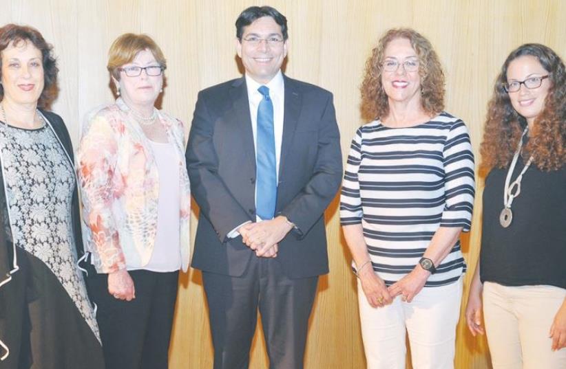 SCIENCE, TECHNOLOGY and Space Minister Danny Danon is flanked by (from left) Science Ministry Chief Scientist Nurit Yirmiya, Intel Israel CEO Maxine Fassberg, Ben-Gurion University of the Negev President Rivka Carmi and Alljobs founder Revital Hendler (photo credit: BARAK VIDO)