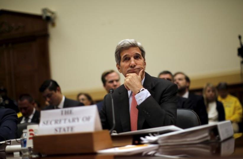 US Secretary of State John Kerry testifies before a House Foreign Affairs Committee hearing on the Iran nuclear agreement in Washington, July 28, 2015.  (photo credit: REUTERS)