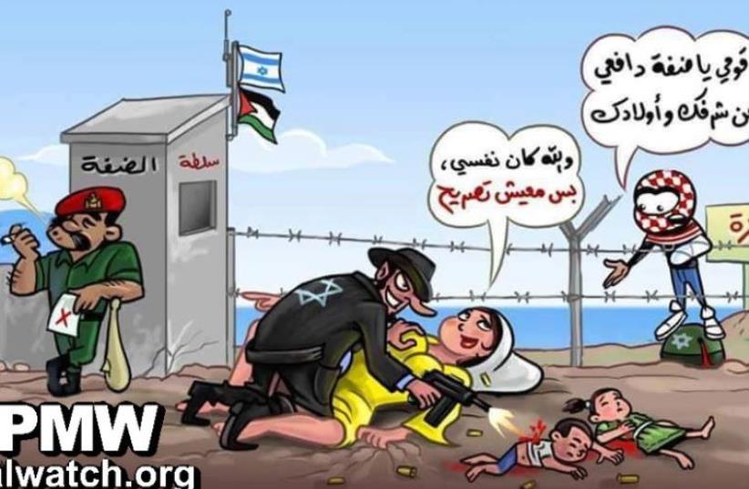 A Hamas cartoon accusing the PA of allowing Israel to dominate the West Bank  (photo credit: ARAB MEDIA)