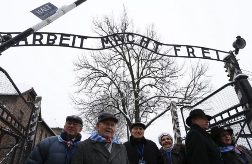 Survivors of Auschwitz arrive to the former camp in Oswiecim (photo credit: REUTERS)