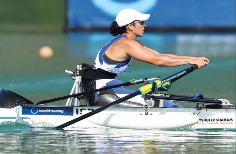 Israeli row er Moran Samuel booked her place at the Rio 2016 Paralympics after advancing yesterday to the final of the arms-shoulders single scull 1,000- meter competition at the World Rowing Championships in Aiguebelette, France. (photo credit: DETLEV SEYB)