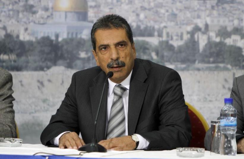 Tawfiq Tirawi speaks during a news conference in the West Bank city of Ramallah (photo credit: REUTERS)