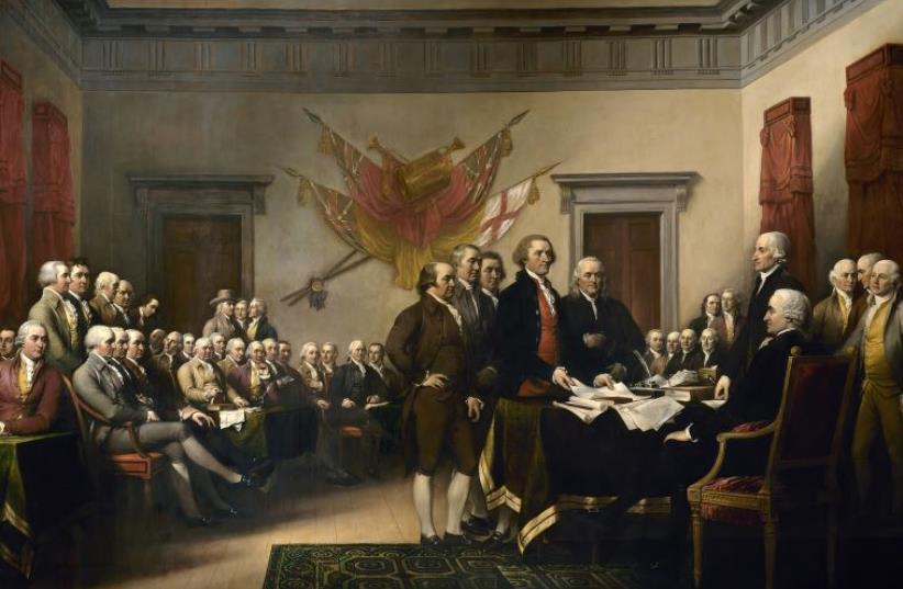 America's founding fathers sign the Declaration of Independence (photo credit: Wikimedia Commons)