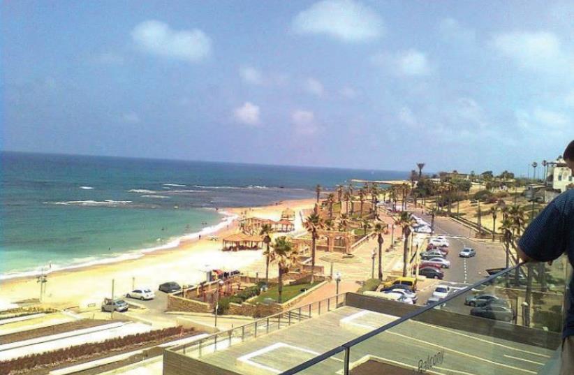 GIVAT ALIYA BEACH in Jaffa is seen from the balcony of the Peres Center for Peace (photo credit: DANNY SAVILLE / WIKIMEDIA COMMONS)