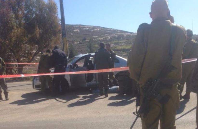 Scene of shooting attack near Beit El (photo credit: BEIT EL SECURITY/RAFI ALUSH)
