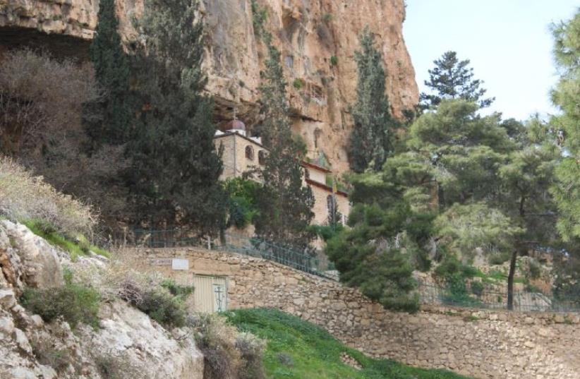 The first monastery built in the Holy Land at the Prat Stream in the Judean Desert (photo credit: BENJAMIN GLATT)