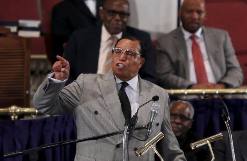Nation of Islam leader Louis Farrakhan addresses the audience at the metropolitan African Methodist Episcopal Church in in Washington June 24, 2015. (photo credit: REUTERS)