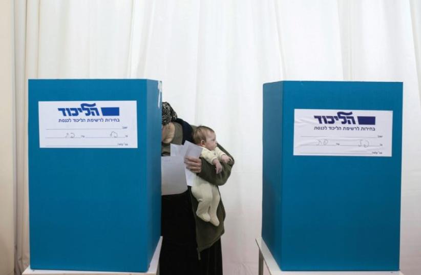 A Likud polling station in December 2014 (photo credit: REUTERS)