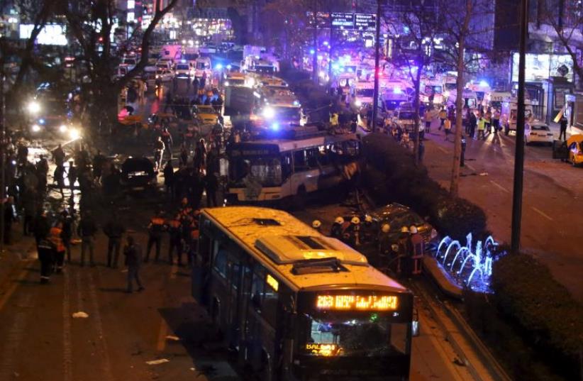 Ankara, Turkey explosion kills over two dozen March 13, 2016 (photo credit: REUTERS)