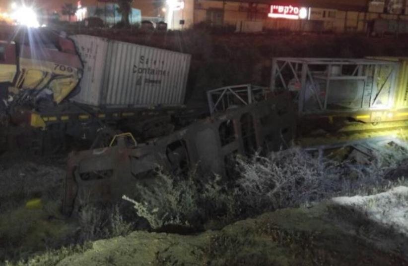 Scene of train collision in Dimona  (photo credit: FIRE AND RESCUE SERVICE)