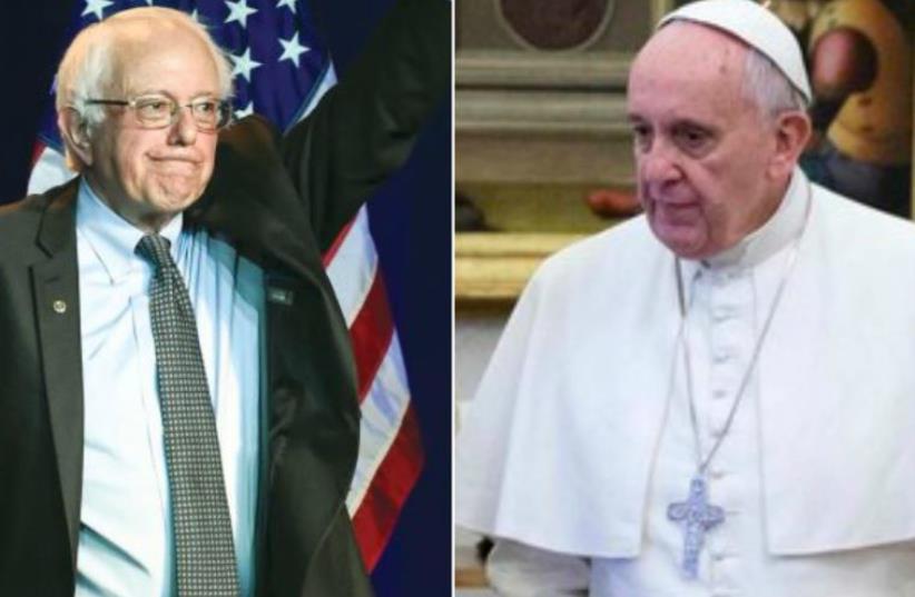 Vermont Senator Bernie Sanders and Pope Francis (photo credit: REUTERS)