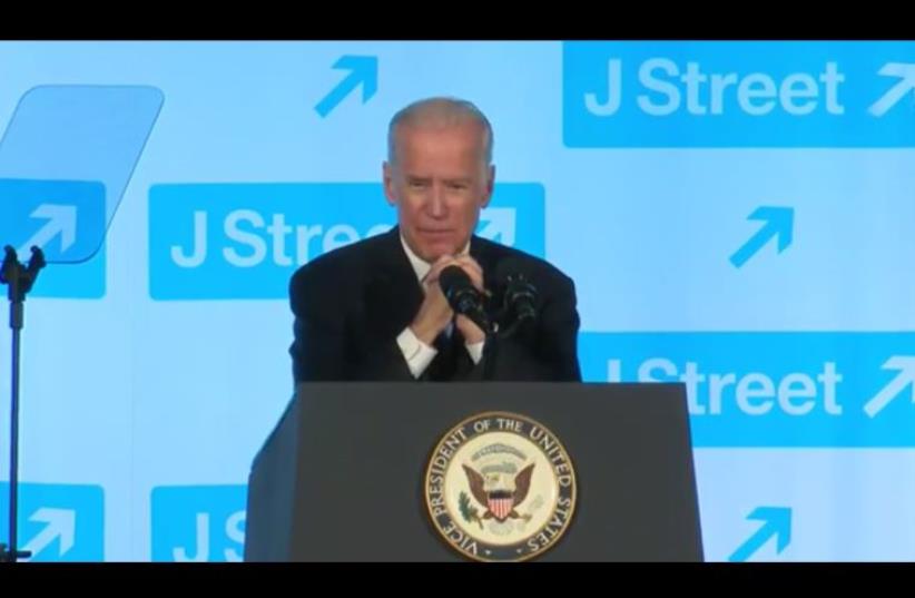 Vice President Joe Biden speaking at J Street (photo credit: COURTESY J STREET)