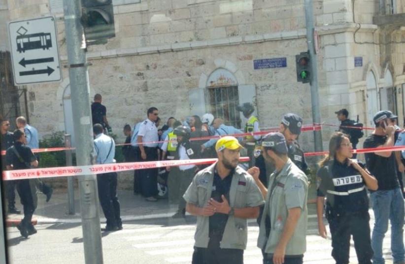 Scene of stabbing attack in Jerusalem (photo credit: YONATAN COHEN)