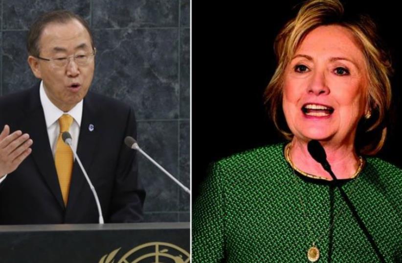 Hillary Rodham Clinton and Ban Ki-Moon (photo credit: REUTERS)