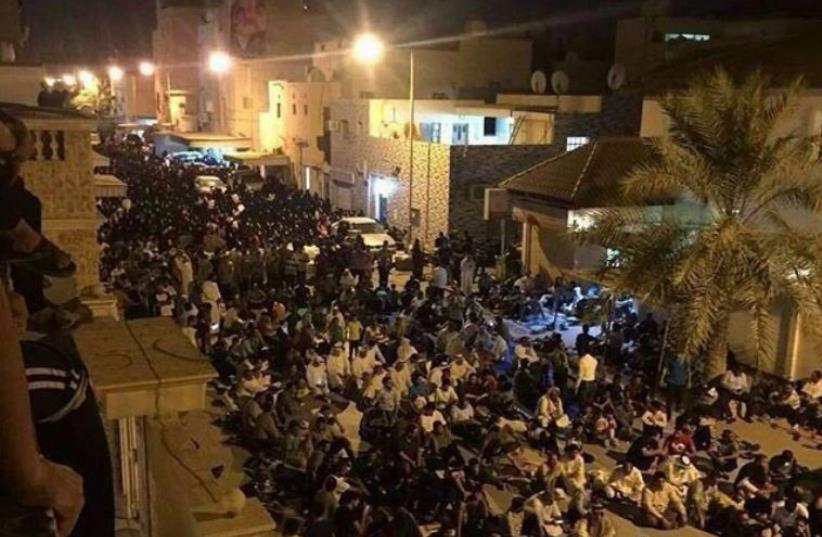 Protesters hold sit-in outside Isa Qassim's house (photo credit: ARAB SOCIAL MEDIA)
