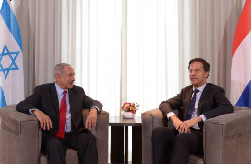 Prime Minister Benjamin Netanyahu with Dutch Prime Minister Mark Rutte (photo credit: AMOS BEN-GERSHOM/GPO)