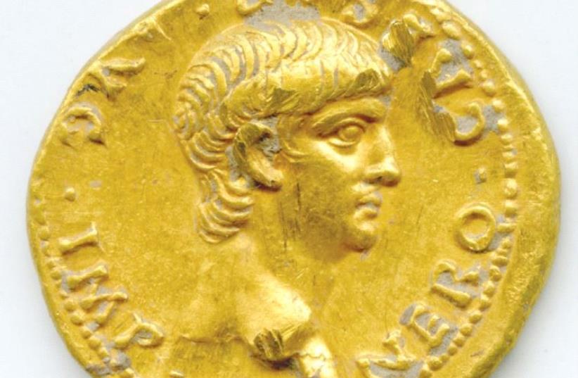 The gold coin bearing the image of Roman Emperor Nero discovered on Mount Zion (photo credit: UNC CHARLOTTE)
