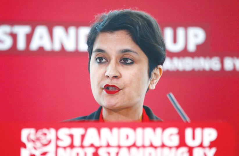 SHAMI CHAKRABARTI speaks at an event on antisemitism within the Labour party, in London in August. (photo credit: REUTERS)