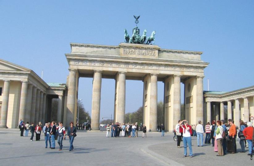 The Brandenburg Gate, the stark, scarred archway in Berlin, Germany (photo credit: BEN G. FRANK)
