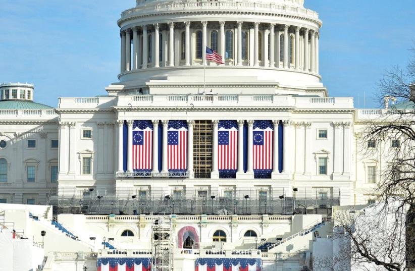 PREPARATIONS ARE FINALIZED on the West Front of the US Capitol, where Donald J. Trump will be sworn in as America's 45th president on Friday (photo credit: REUTERS)