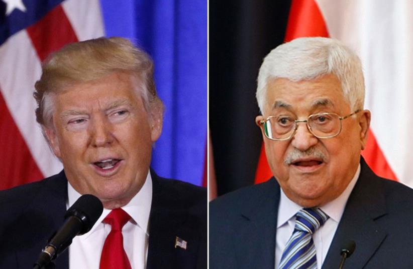 Donald Trump (L) and Mahmoud Abbas (R) (photo credit: REUTERS)