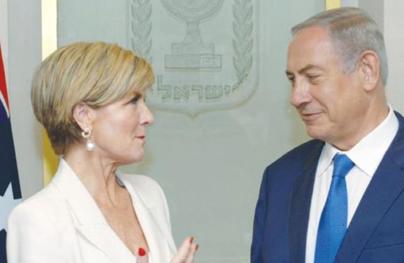 PRIME MINISTER Benjamin Netanyahu meets with Australian Foreign Minister Julie Bishop at the Prime Minister’s Office in Jerusalem last September (photo credit: AMOS BEN-GERSHOM/GPO)